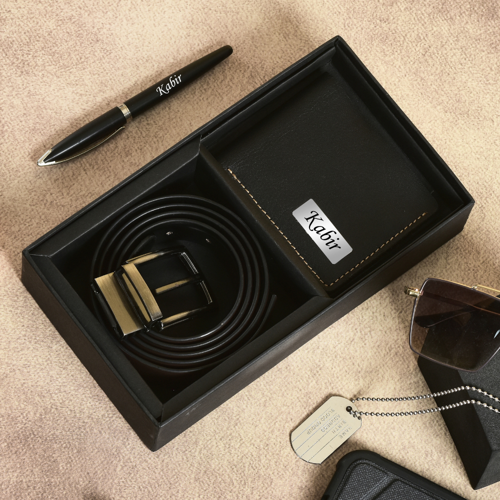 Personalized Genuine Leather Name Men's Wallet And Belt  | Customized (2 in 1) Gift Combo for Boyfriend Friend Husband Father & Son (STYLE ID #17)