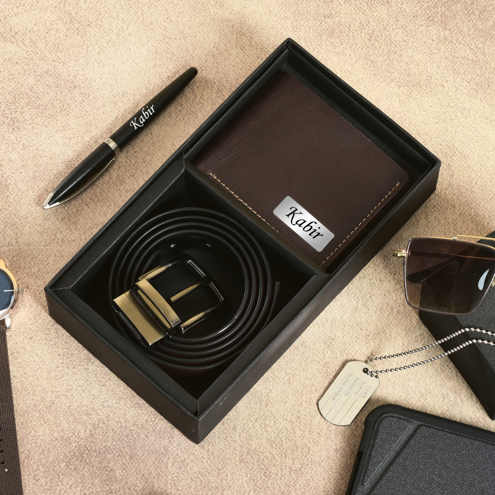 Personalized Genuine Leather Name Men's Wallet And Belt  | Customized (2 in 1) Gift Combo for Boyfriend Friend Husband Father & Son (STYLE ID #17)