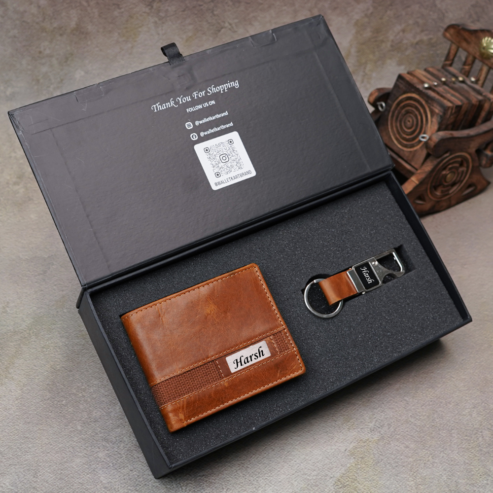 Custom Genuine Leather Men’s  Wallet & Metal Keychain – (STYLE ID #32)