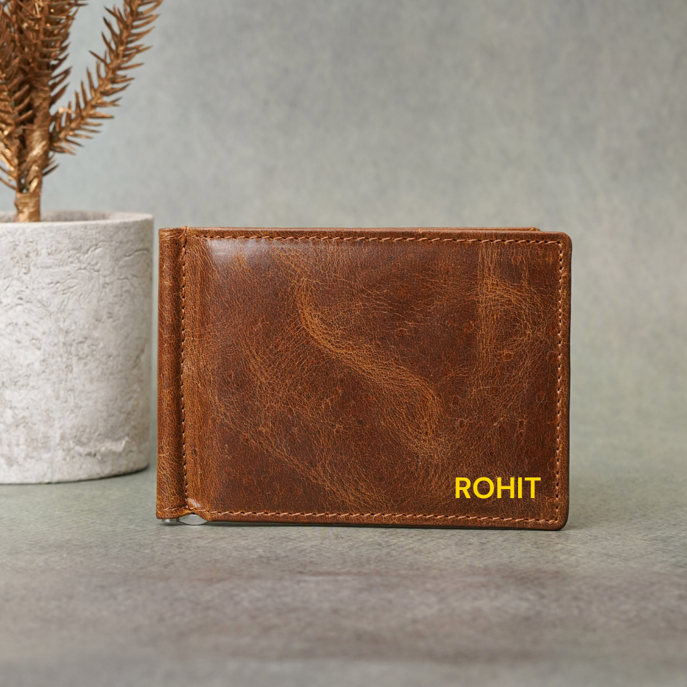 Custom Genuine Leather Men’s Money Clipper Wallet  – Personalised Cash & Card Holder for Him (STYLE ID #31)