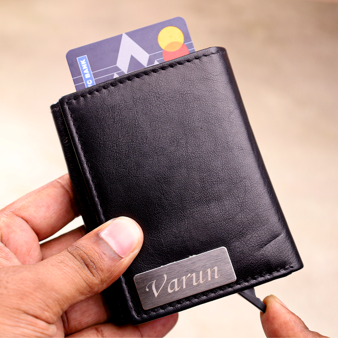 Personalized Genuine Leather Name Men's Metal Card Holder | Customized Gift for All (STYLE ID #20)
